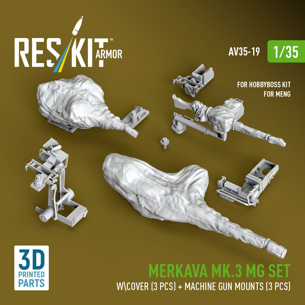 Merkava Mk.3 MG set w\cover (3 pcs) + machine gun mounts (3 pcs) for Meng/HobbyBoss kit (3D Printed)