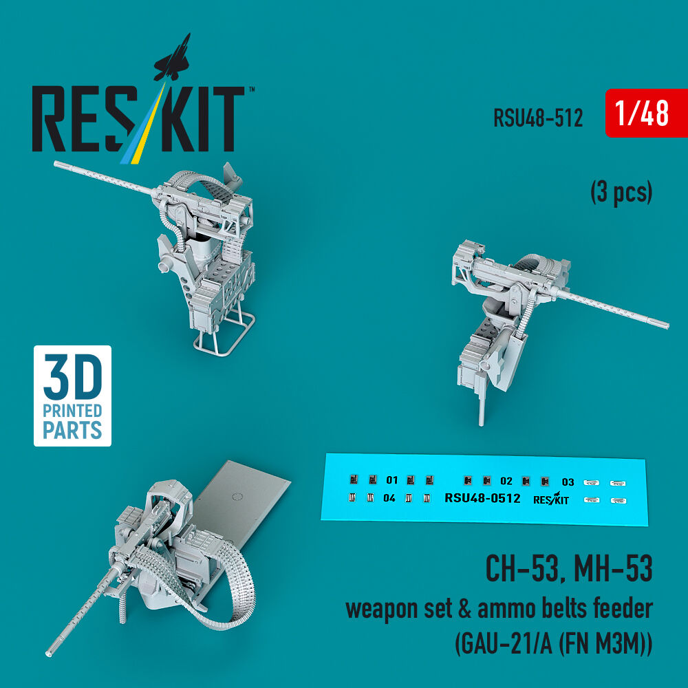 CH-53, MH-53 weapon set & ammo belts feeder (GAU-21/A (FN M3M)) (3 pcs) (3D Printed)