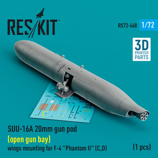 SUU-16A 20mm gun pod (open gun bay) wings mounting for F-4 Phantom II (C,D) (1 pcs) (3D Printed)