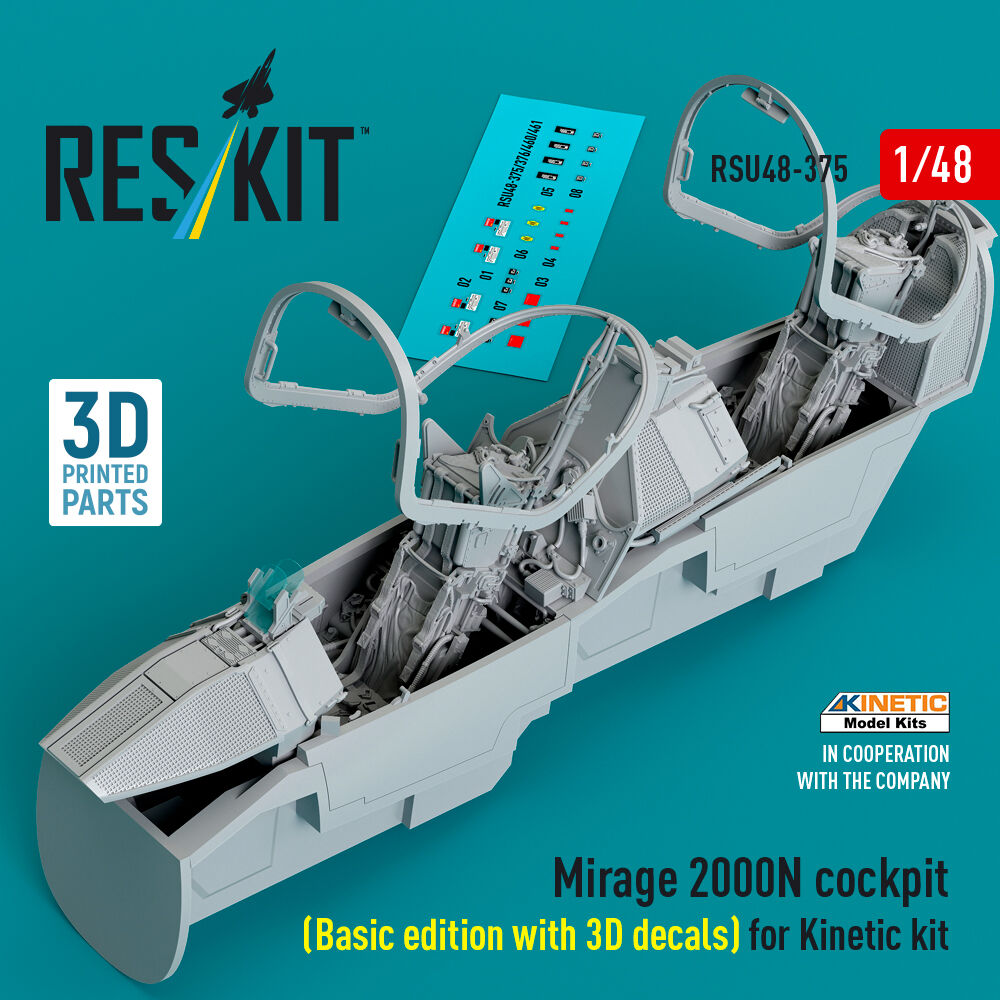 Mirage 2000N cockpit (Basic edition with 3D decals) for Kinetic kit (3D Printed)