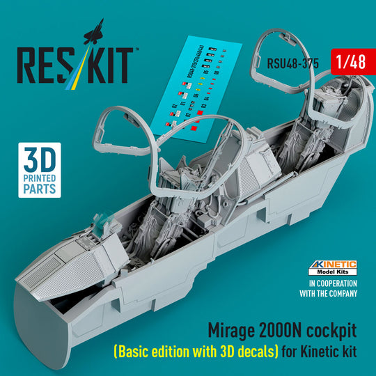 Mirage 2000N cockpit (Basic edition with 3D decals) for Kinetic kit (3D Printed)