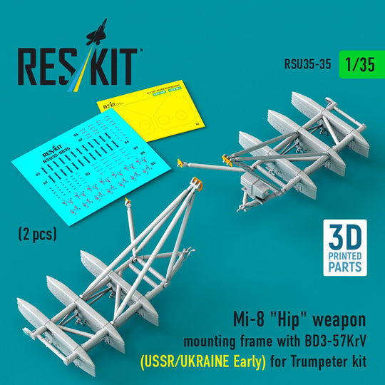 Mi-8 Hip weapon mounting frame with BD3-57KrV (USSR/UKRAINE Early) for Trumpeter kit (2 pcs) (3D Printed)