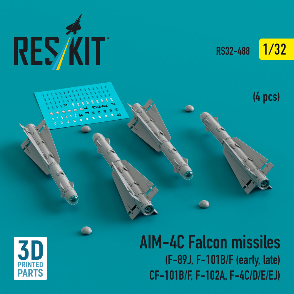 AIM-4C Falcon missiles (4 pcs) (F-89J, F-101B/F (early, late), CF-101B/F, F-102A, F-4C/D/E/EJ) (3D Printed)