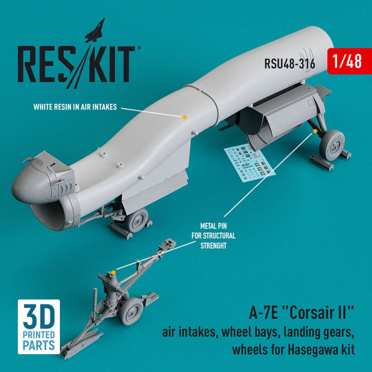 A-7E Corsair II air intakes, wheel bays, landing gears, wheels for Hasegawa kit (3D Printed)