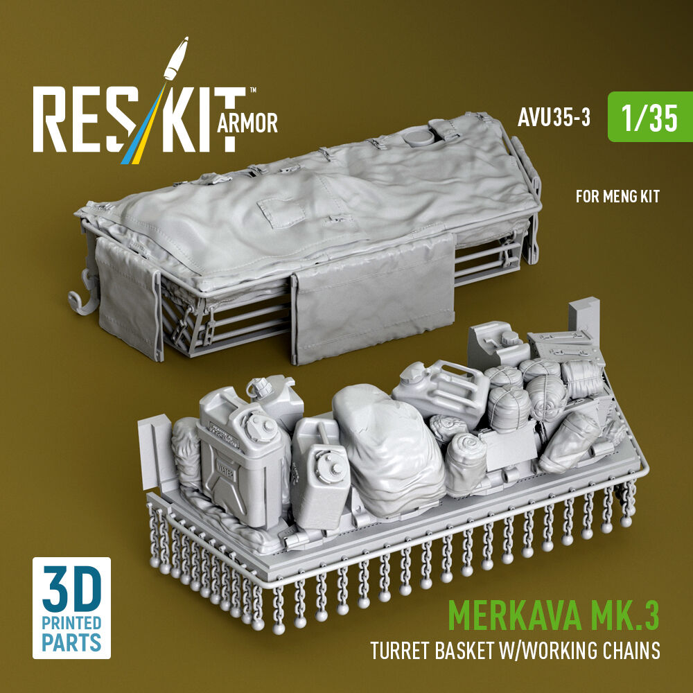 Merkava Mk.3 turret basket w/working chains for Meng kit (3D Printed)
