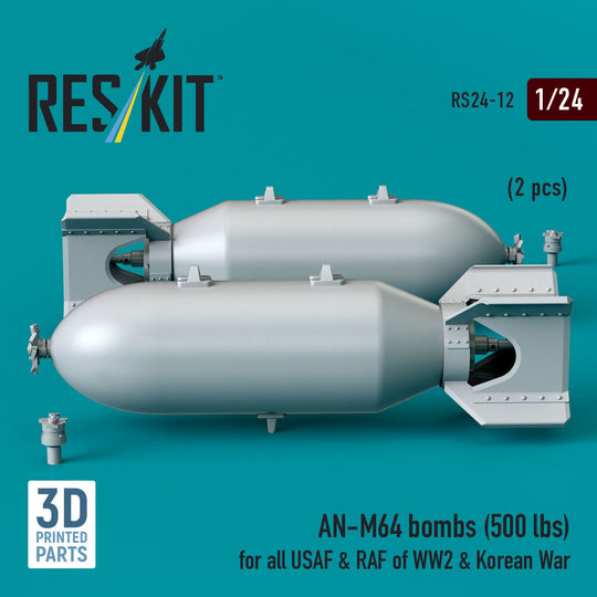 AN-M64 bombs (500 lbs) for all USAF & RAF of WW2 & Korean War (2 pcs) (3D Printed)