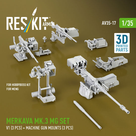 Merkava Mk.3 MG set, V1 (3 pcs) + machine gun mounts (3 pcs) for Meng/HobbyBoss kit (3D Printed)