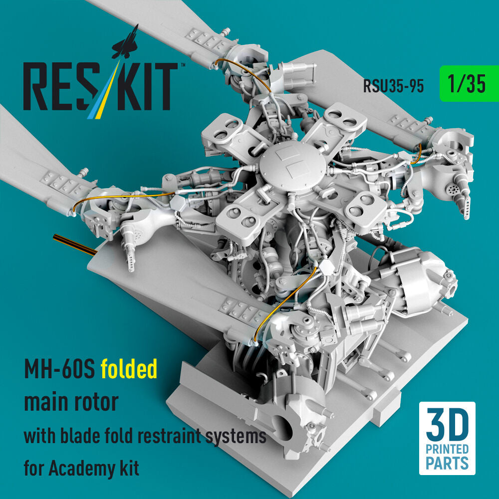 MH-60S folded main rotor with blade fold restraint systems (3D Printed) for Academy