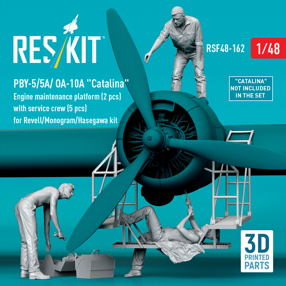PBY-5/5A/ OA-10A Catalina Engine maintenance platform (2 pcs) with service crew (5 pcs) for Revell/Monogram/Hasegawa kit (3D Printed)
