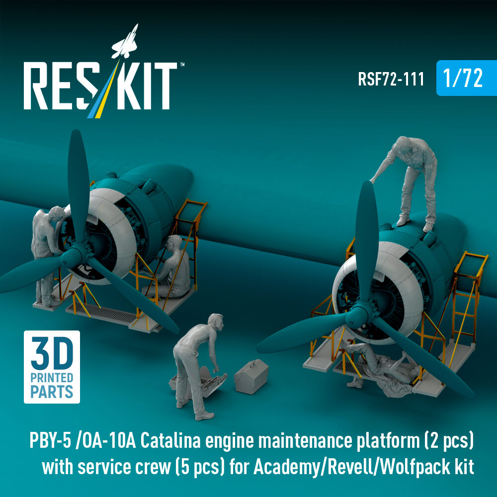 PBY-5 /OA-10A Catalina engine maintenance platform (2 pcs) with service crew (5 pcs) for Academy/Revell/Wolfpack kit (3D Printed)