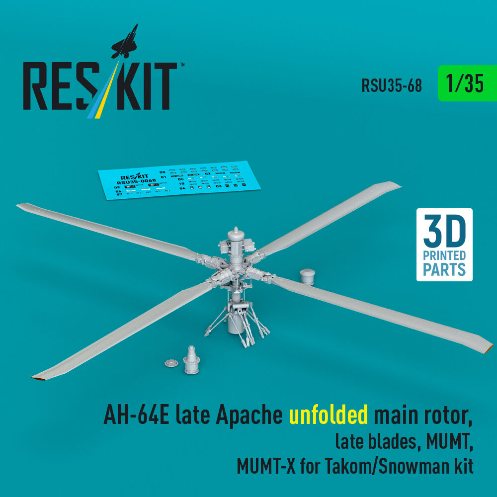 AH-64E late Apache unfolded main rotor, late blades, MUMT, MUMT-X for Takom/Snowman kit (3D Printed)