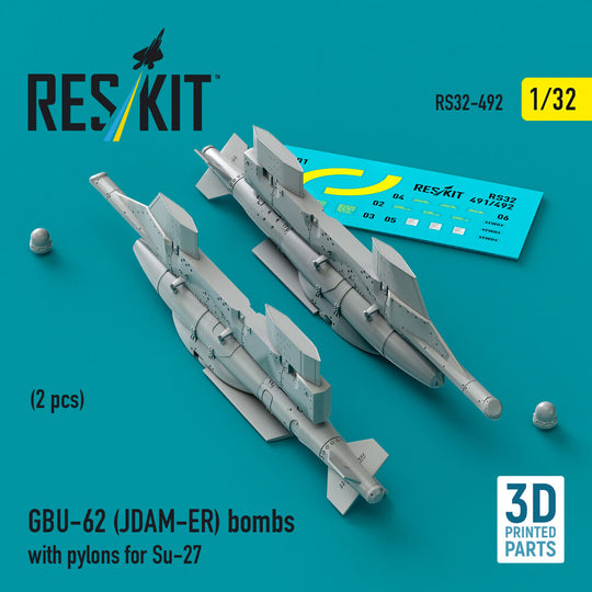 GBU-62 (JDAM-ER) bombs with pylons for Su-27 (2 pcs) (3D Printed)