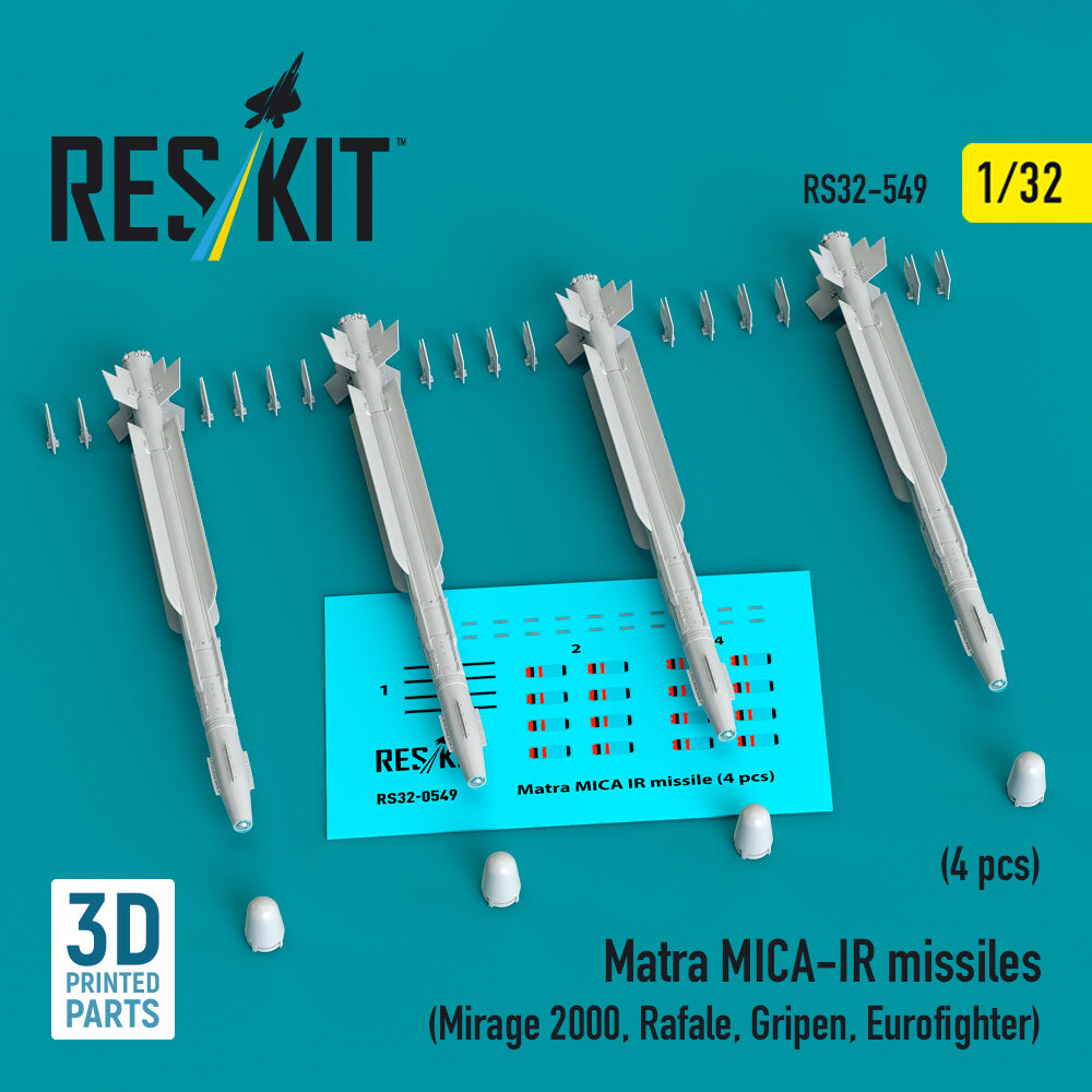 Matra MICA-IR missiles (4 pcs) (Mirage 2000, Rafale, Gripen, Eurofighter) (3D Printed)