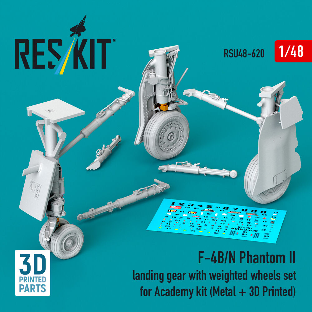 F-4B/N Phantom II landing gear with weighted wheels set (Metal + 3D Printed) for Academy