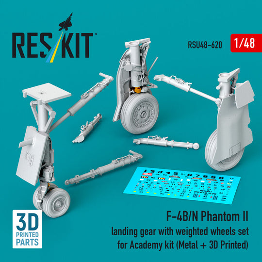F-4B/N Phantom II landing gear with weighted wheels set (Metal + 3D Printed) for Academy