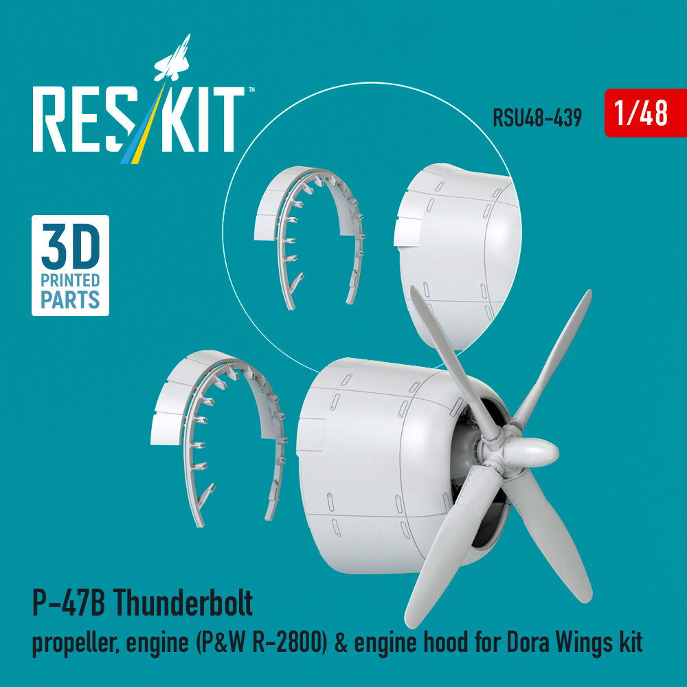 P-47B Thunderbolt propeller, engine (P&W R-2800) & engine hood (3D Printed) for Dora Wings