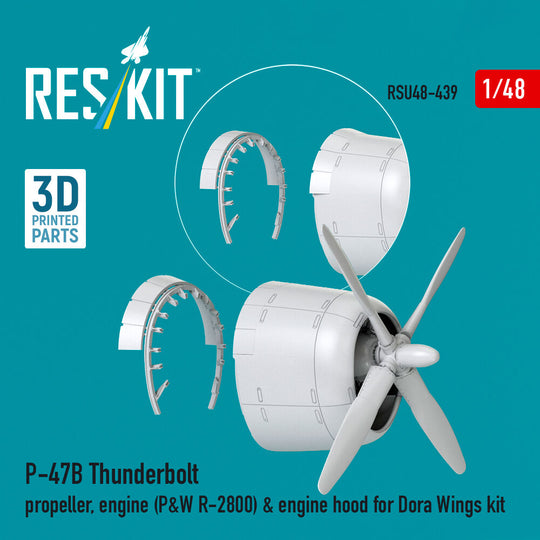P-47B Thunderbolt propeller, engine (P&W R-2800) & engine hood (3D Printed) for Dora Wings