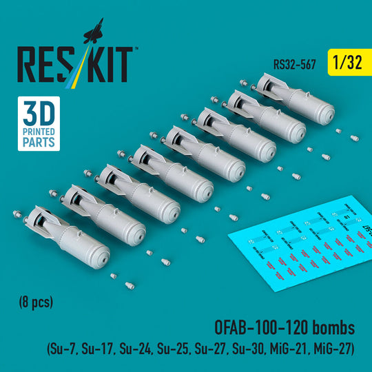 OFAB-100-120 bombs (8 pcs) (Su-7, Su-17, Su-24, Su-25, Su-27, Su-30, MiG-21, MiG-27) (3D Printed)