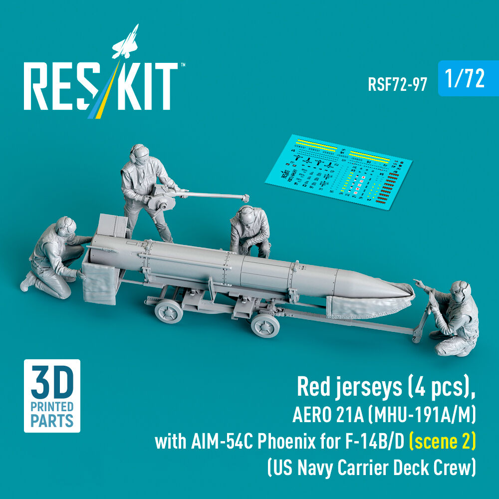 Red jerseys (4 pcs), AERO 21A (MHU-191A/M) with AIM-54C Phoenix for F-14B/D (scene 2) (US Navy Carrier Deck Crew) (3D Printed)