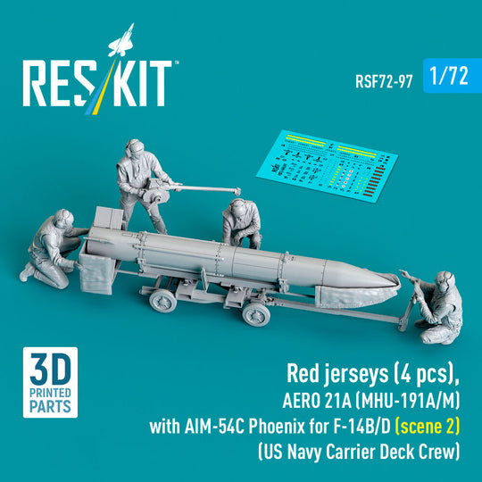 Red jerseys (4 pcs), AERO 21A (MHU-191A/M) with AIM-54C Phoenix for F-14B/D (scene 2) (US Navy Carrier Deck Crew) (3D Printed)