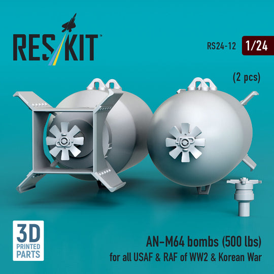 AN-M64 bombs (500 lbs) for all USAF & RAF of WW2 & Korean War (2 pcs) (3D Printed)