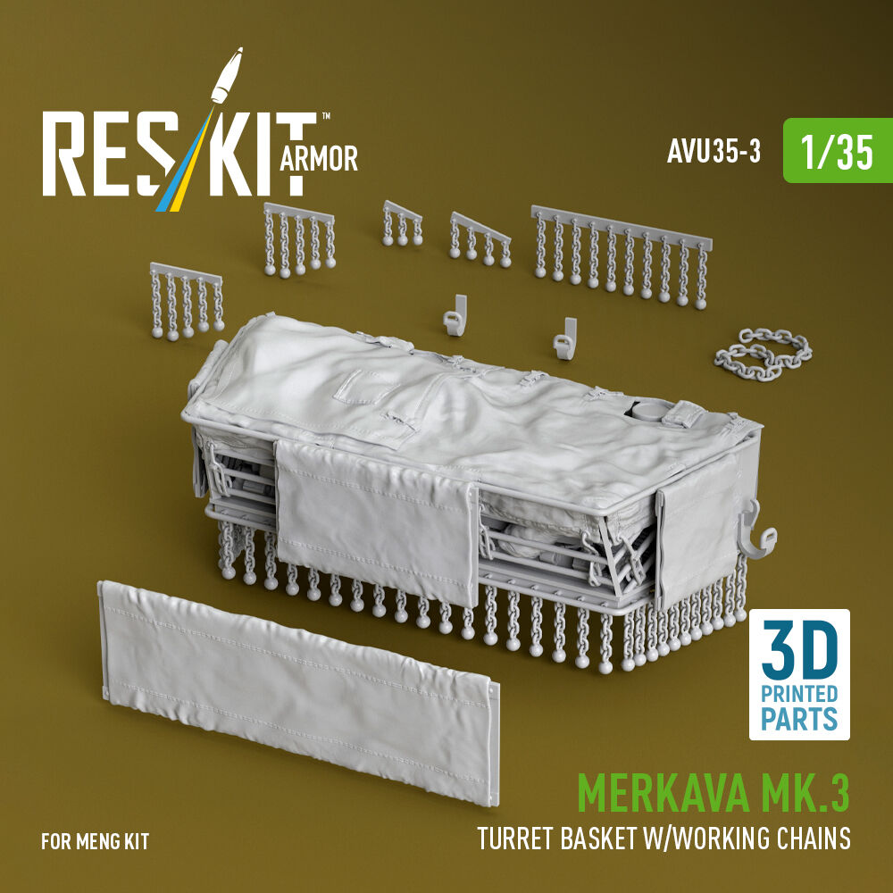 Merkava Mk.3 turret basket w/working chains for Meng kit (3D Printed)