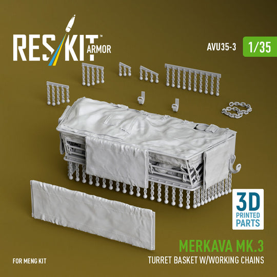 Merkava Mk.3 turret basket w/working chains for Meng kit (3D Printed)