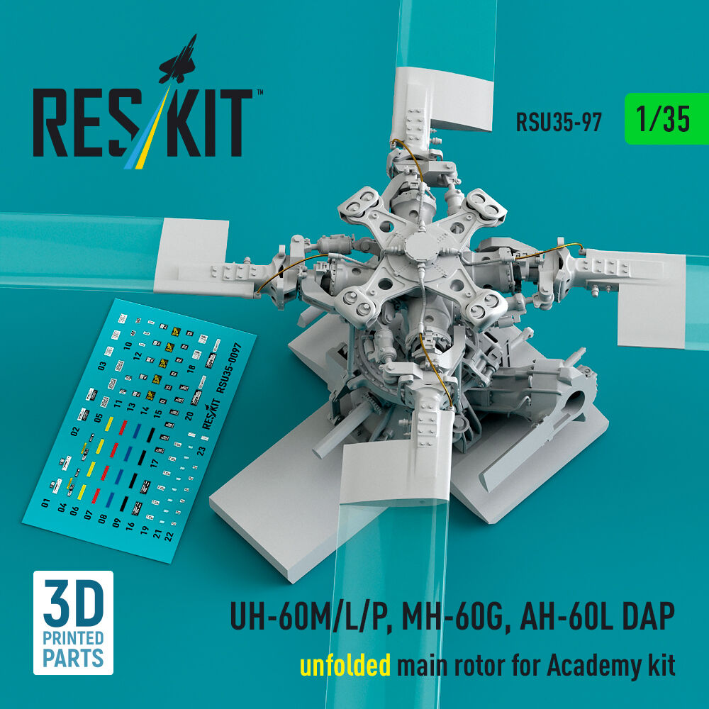 UH-60M/L/P, MH-60G, AH-60L DAP unfolded main rotor (3D Printed) for Academy