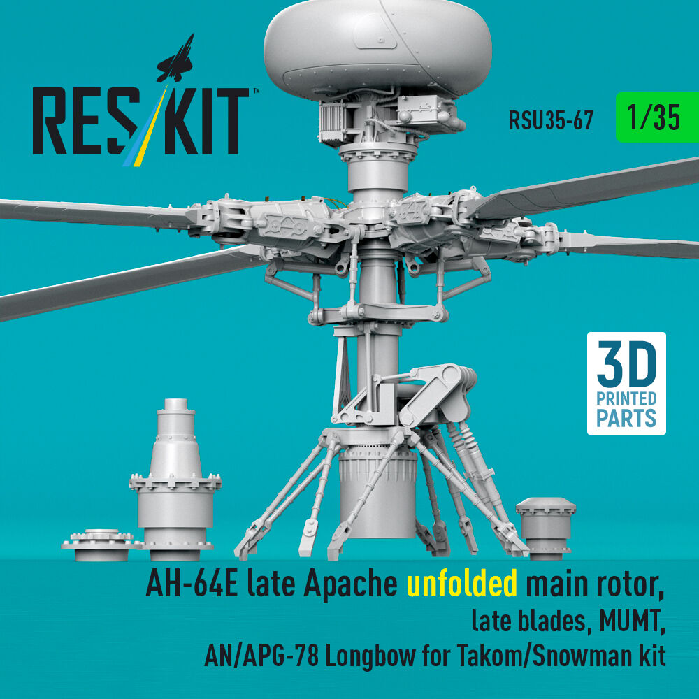 AH-64E late Apache unfolded main rotor, late blades, MUMT, AN/APG-78 Longbow for Takom/Snowman kit (3D Printed)