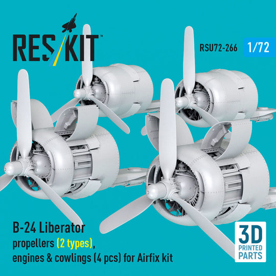 B-24 Liberator propellers (2 types), engines & cowlings (4 pcs) (3D Printed) for Airfix