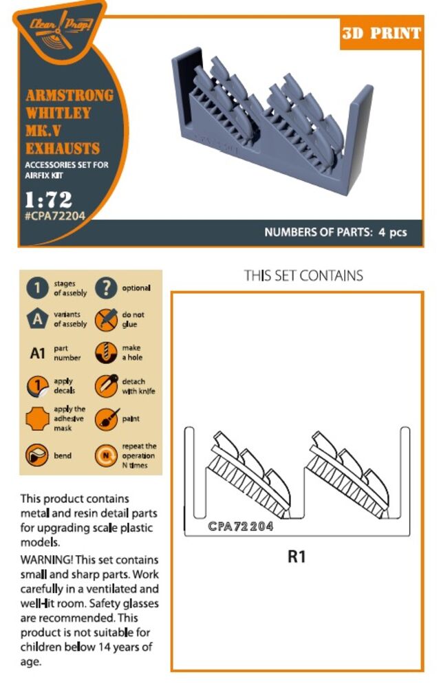 Armstrong Whitley Mk.V exhausts for Airfix kits