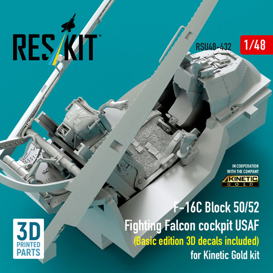 F-16C Block 50/52 Fighting Falcon cockpit USAF (Basic edition 3D decals included) (3D Printed) for Kinetic