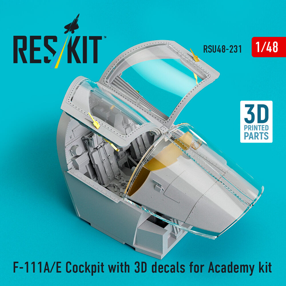 F-111A/E Cockpit with 3D decals for Academy kit (3D Printed)