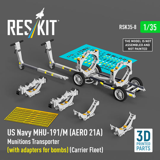 US NAVY MHU-191/M (AERO 21A) Munitions Transporter (with adapters for bombs) (Carrier Fleet) (3D Printed model kit)