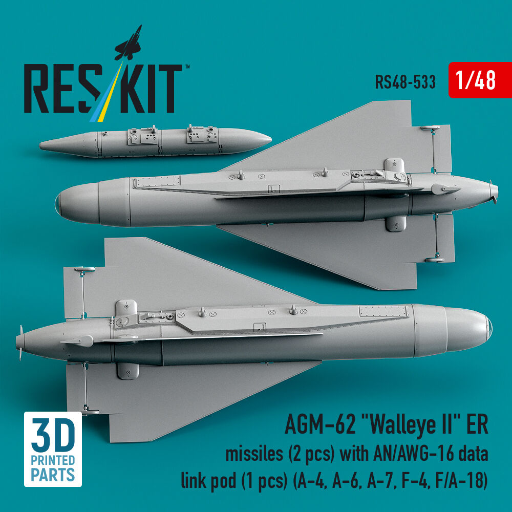 AGM-62 Walleye II ER missiles (2 pcs) with AN/AWG-16 data link pod (1 pcs) (A-4, A-6, A-7, F-4, F/A-18) (3D Printed)