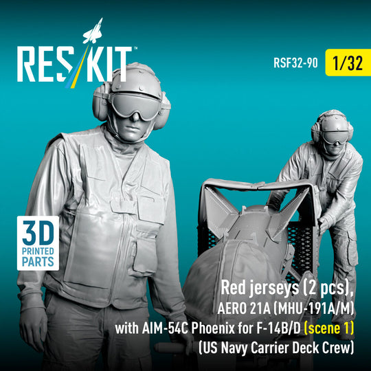 Red jerseys (2 pcs), AERO 21A (MHU-191A/M) with AIM-54C Phoenix for F-14B/D (scene 1) (US Navy Carrier Deck Crew) (3D Printed)