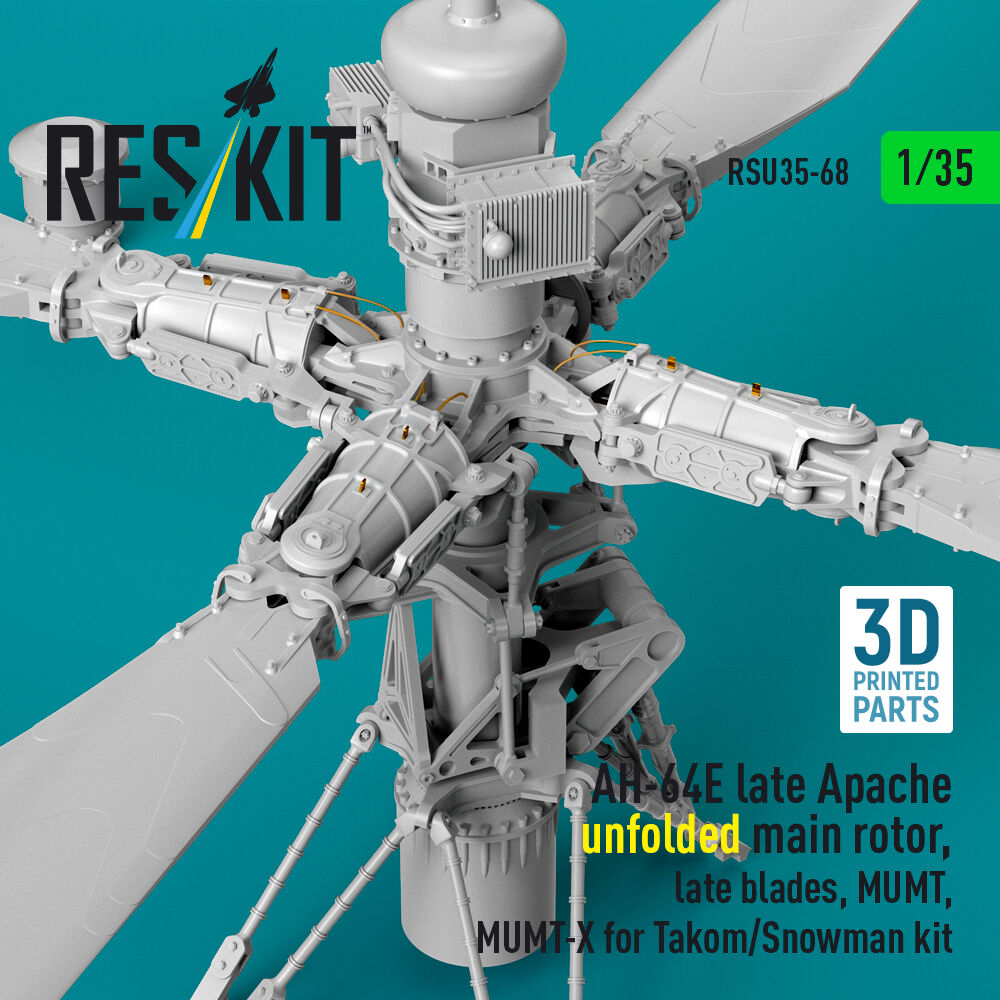 AH-64E late Apache unfolded main rotor, late blades, MUMT, MUMT-X for Takom/Snowman kit (3D Printed)