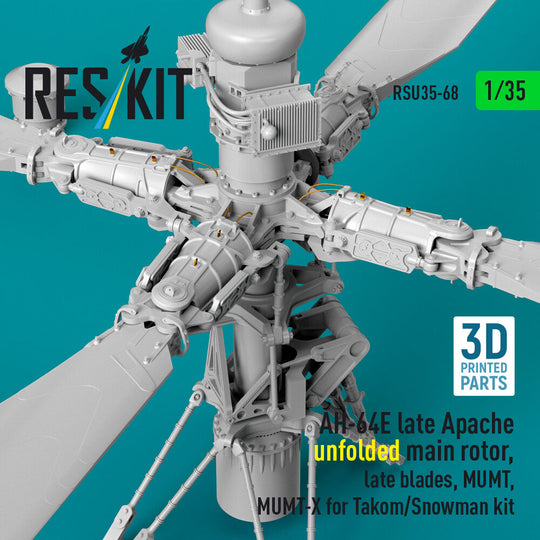 AH-64E late Apache unfolded main rotor, late blades, MUMT, MUMT-X for Takom/Snowman kit (3D Printed)