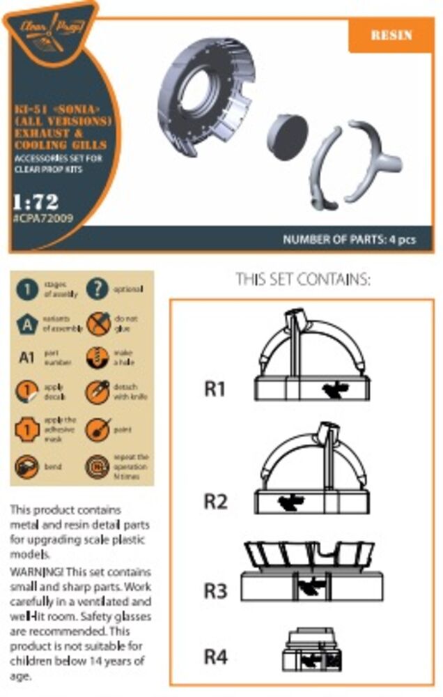 Ki-51 Sonia (all versions) resin exhaust & cooling gills for CP kits CP72011/CP72012/CP72013