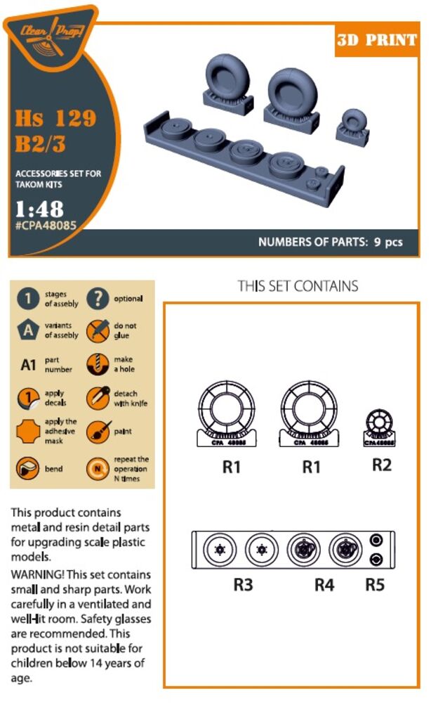 Hs 129B2/3 Wheels set (weighted) for Takom kit