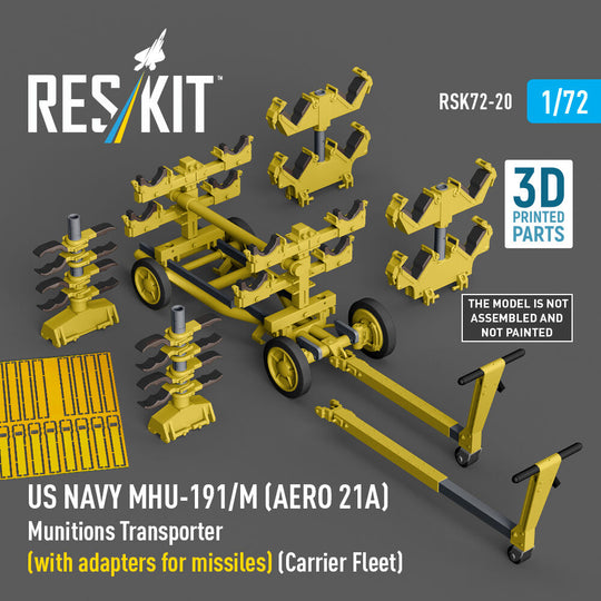 US NAVY MHU-191/M (AERO 21A) Munitions Transporter (with adapters for missiles) (Carrier Fleet, C-130) (3D Printed model kit)