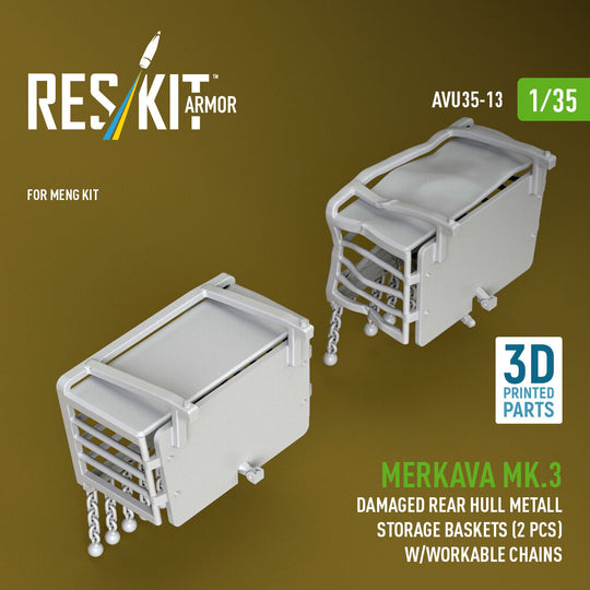 Merkava Mk.3 damaged rear hull metall storage baskets (2 pcs) w/workable chains for Meng kit (3D Printed)