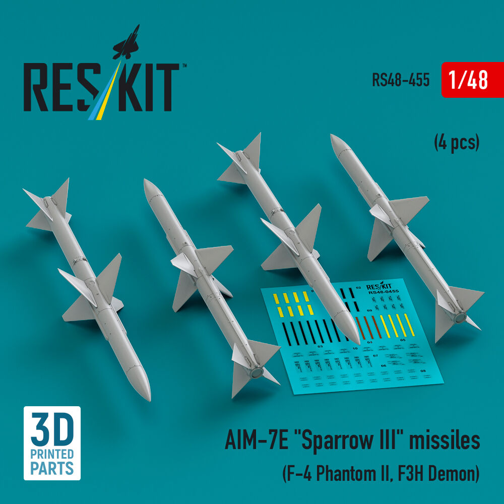 AIM-7E Sparrow III missiles (4 pcs) (F-4 Phantom II, F3H Demon) (3D Printed)