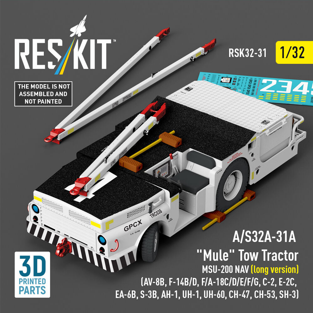 A/S32A-31A Mule Tow Tractor MSU-200 NAV (long version) (AV-8B, F-14B/D, F/A-18C/D/E/F/G, C-2, E-2?, EA-6B, S-3B, AH-1, UH-1, UH-60, CH-47, CH-53, SH-3) (3D Printed model kit)