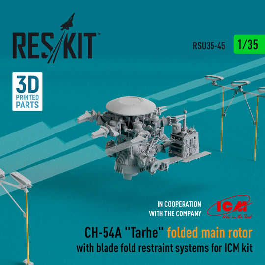 CH-54A Tarhe folded main rotor with blade fold restraint systems for ICM kit (3D Printed)