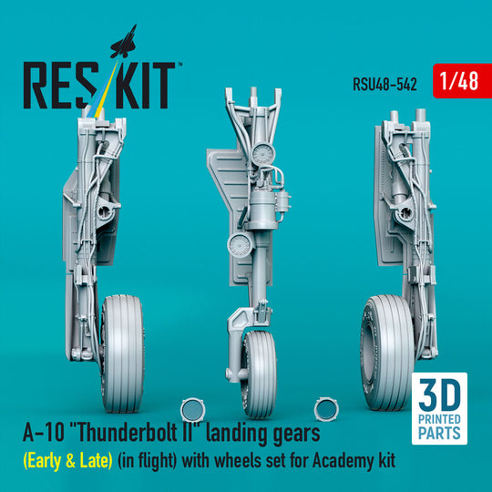 A-10 Thunderbolt II landing gears (Early & Late) (in flight) with wheels set for Academy kit (3D Printed)