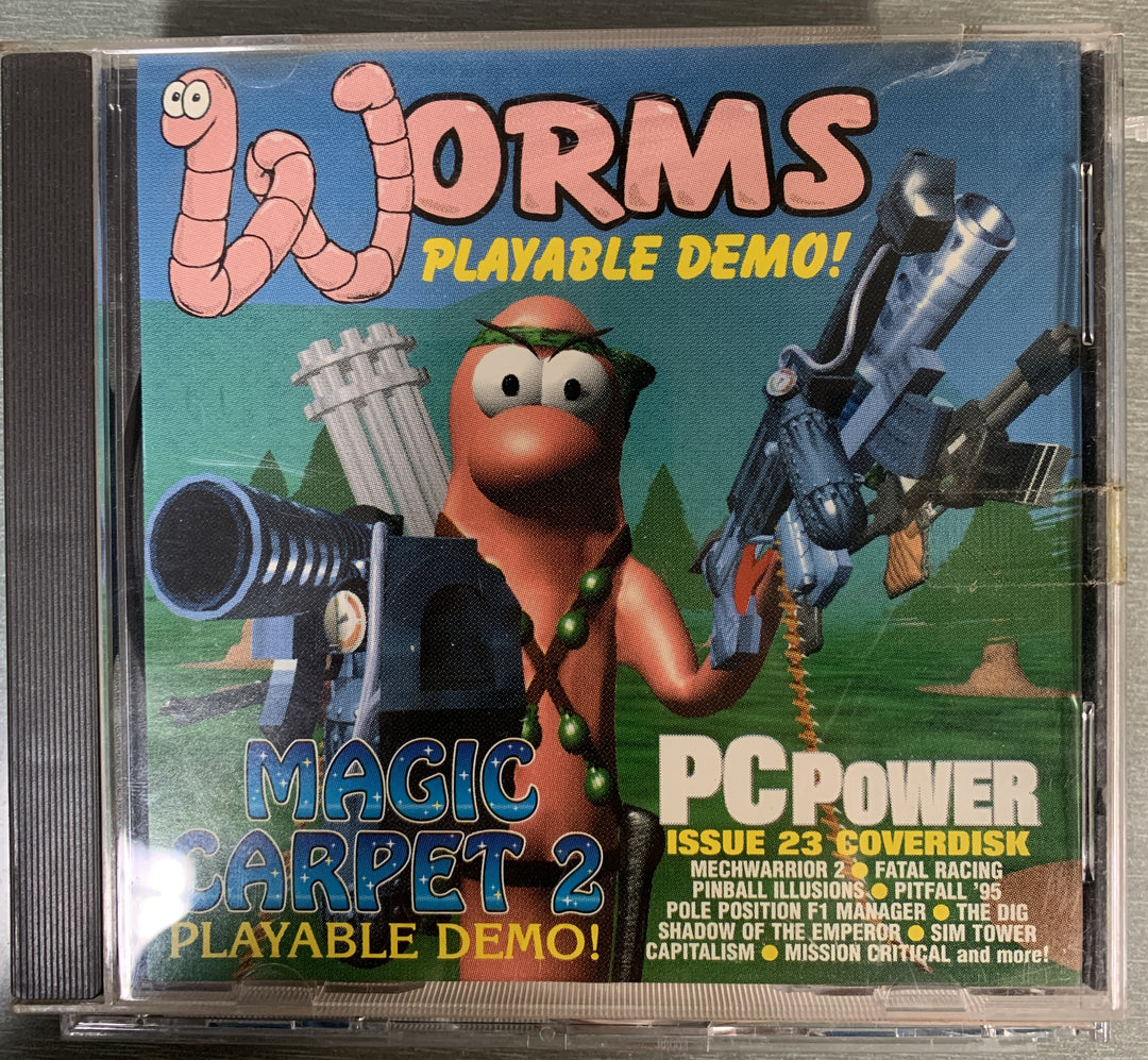 Worms Playable Demo / Magic Carpet 2 Playable Demo (PC Power Coverdisk Issue 23). PC-spill.