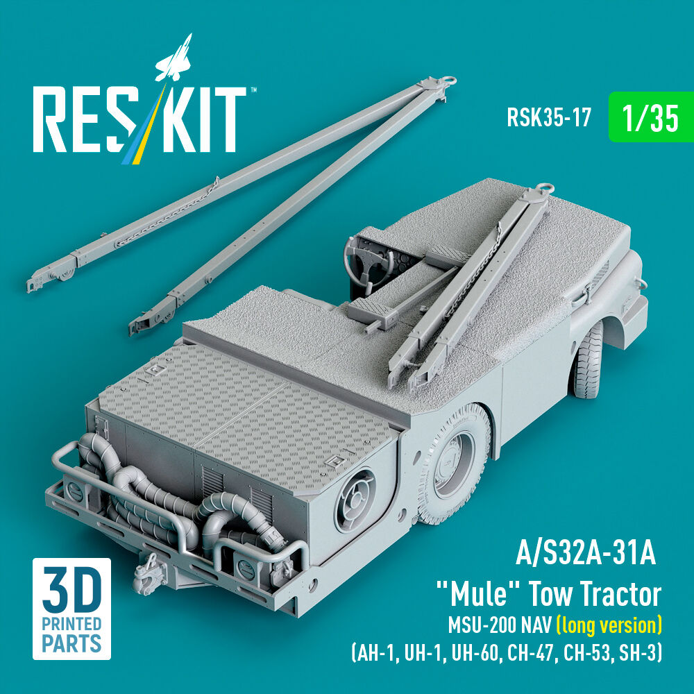 A/S32A-31A Mule Tow Tractor MSU-200 NAV (long version) (AH-1, UH-1, UH-60, CH-47, CH-53, SH-3) (3D Printed model kit)