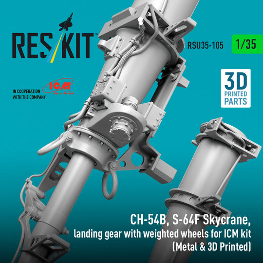 CH-54B, S-64F Skycrane, landing gear with weighted wheels (Metal & 3D Printed) for ICM