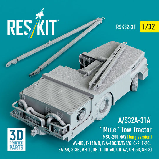 A/S32A-31A Mule Tow Tractor MSU-200 NAV (long version) (AV-8B, F-14B/D, F/A-18C/D/E/F/G, C-2, E-2?, EA-6B, S-3B, AH-1, UH-1, UH-60, CH-47, CH-53, SH-3) (3D Printed model kit)